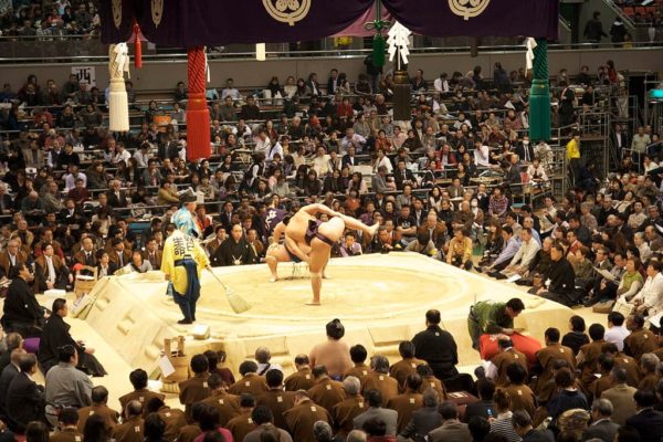 Luchadores de Sumo con su peinado tradicional